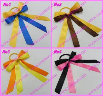 

free shipping 500pcs mix color Ponytail O Hair Bow Ponytail Streamers ponytail holder bows