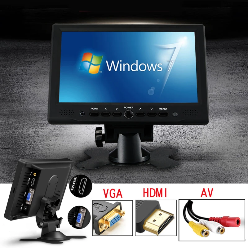 Portable Mini 7inch Hdmi Vga Display 1024x600 Lcd Screen Car Rearview