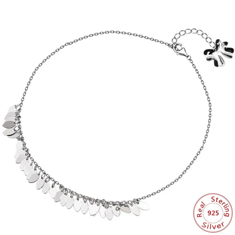 

Bohi Gold anklet Women's Wholesale Authentic 925 Sterling Silver Oval Leaf /Waterdrop Anklet Bracelet Fine Tassel jewelry Gifts