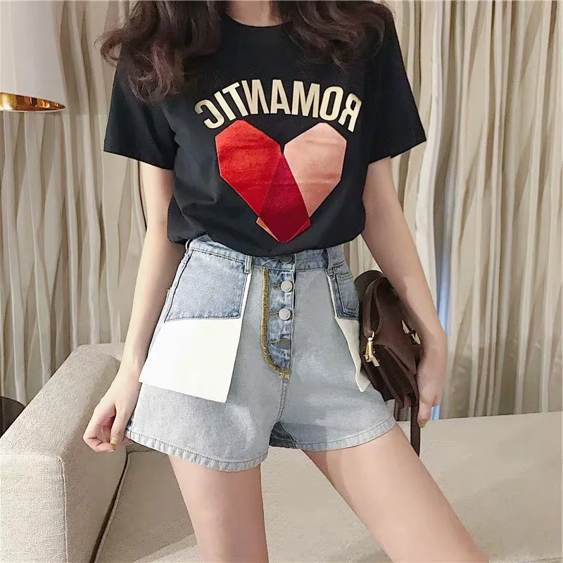 Женские летние короткие джинсы комплект из 2 предметов футболка с коротким