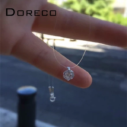 

Transparent Fishline Collarbone Necklace Crystal Zircon Pendant Short Chain Women