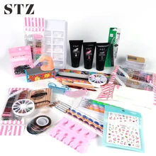 STZ маникюрный набор для маникюра, полигель, блестящая пудра, деревянная кутикула, толкатели, кисти, акриловые французские инструменты для работы со стразами, аксессуары#766
