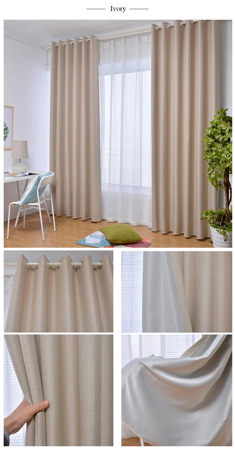 NORNE New Fabric Solid Color Faux Linen Blackout Curtains for Living Room Modern Bedroom Window Curtains Kitchen Curtains Blinds