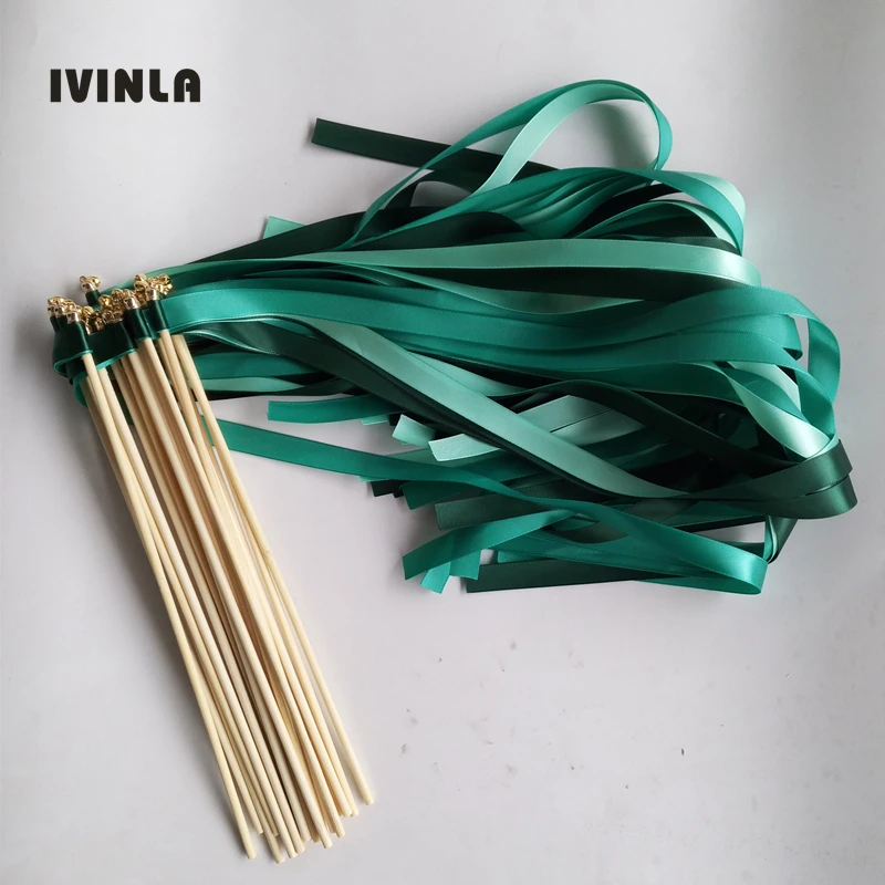 50pcs/lot Emerald Green Wedding Ribbon Wands With Gold For Wedding Party -  Banners, Streamers & Confetti - AliExpress