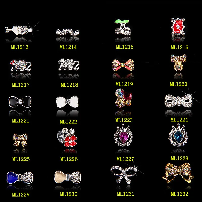 

100Pcs Best price New 3d Clear Alloy Rhinestone Bow Tie Nail Art Decoration DIY Charm Nail Jewelry Accessories 1213-1232