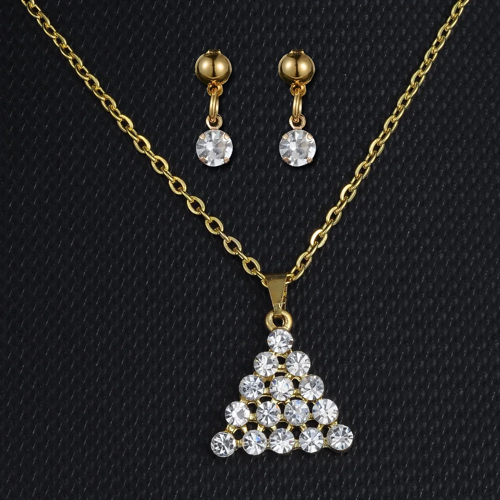 

Gold Jewelry Set triangle Pyramid Pendant Necklace Earring Crystal Jewelry For Women Wedding Party girl Lover gift joyeria