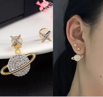 

Brand Fashion S925 Sterling Silver Needle Dangle Earrings Female Stars Universe Earrings Set Asymmetrical Women Jewelry