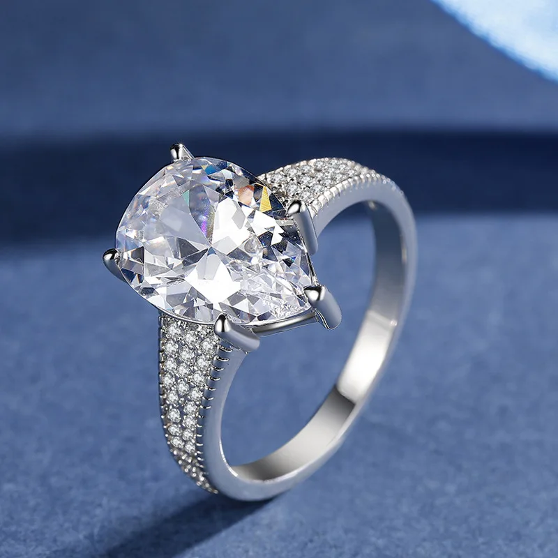 

Big Clara CZ Ring for Women Water Drop Wedding Rings White Gold Color Female Bride Wedding Jewelry Size 5-10