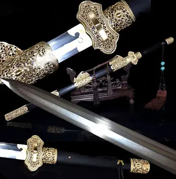 

Full Functional High Manganese Steel Double edge Sharp Battle Sword Chinese Han Dynast Jian/Ebony Wood Saya