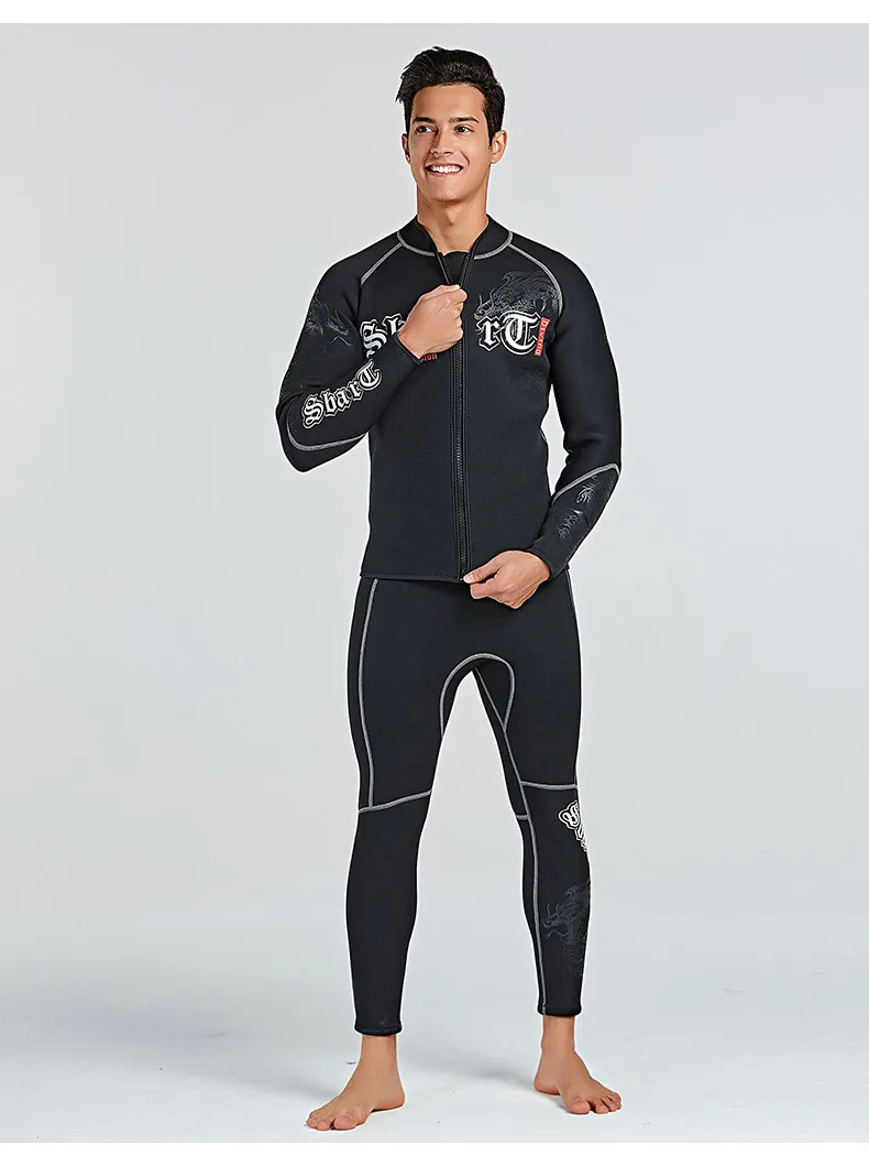 SBART 3MM Neoprene Wet suit Men's Long Sleeve Black Tops Pants Dive Suit Winter Swim Scuba Dive wet suit for cold water suit