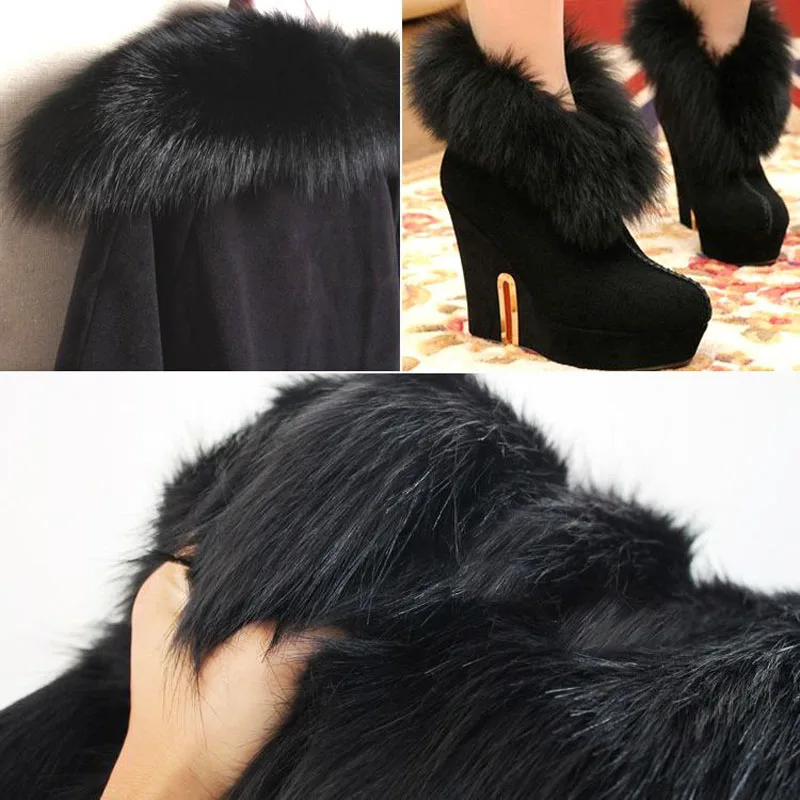 150x50cm1pc хороший черный теплый Лисий искусственный мех Ткань ES волокно Ткань Мех швейный материал Diy ручной работы воротник пальто искусственный мех Ткань