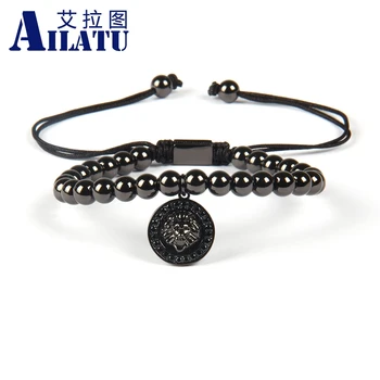 

Ailatu Wholesale 6mm Brass Beads Micro Inlay Black Cz Animal Head Charms Pendants Macrame Bracelet