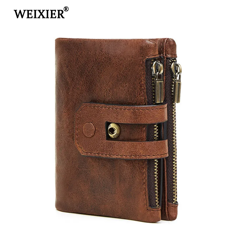 

WEIXIER New 2019 Multi-Function Change Banknotes Men's Genuine Leather Credit Card ID Bus Card Package Portable Travel Wallet