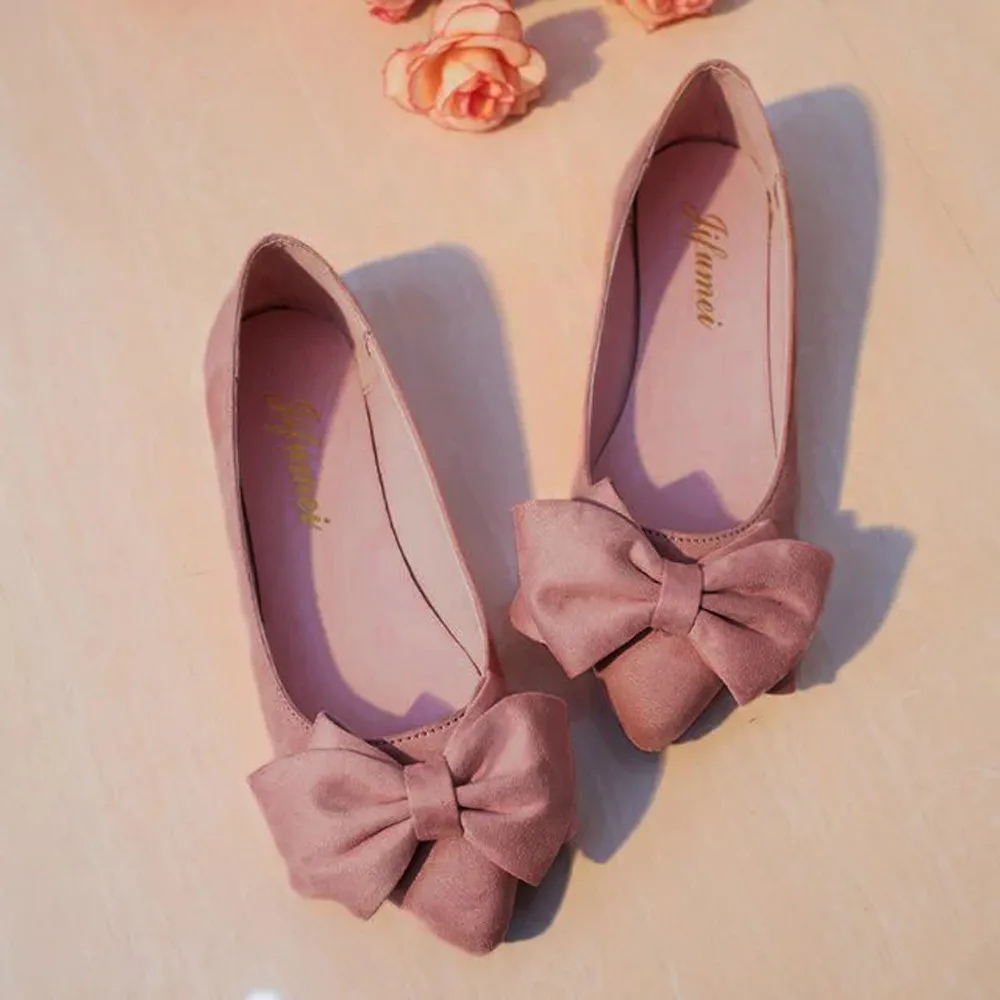 

Flat Shoes Women Baleriny Shallow Flock Bowknot Ponited Toe Flat Low Heel Slip On Single Schoenen Vrouw T8726