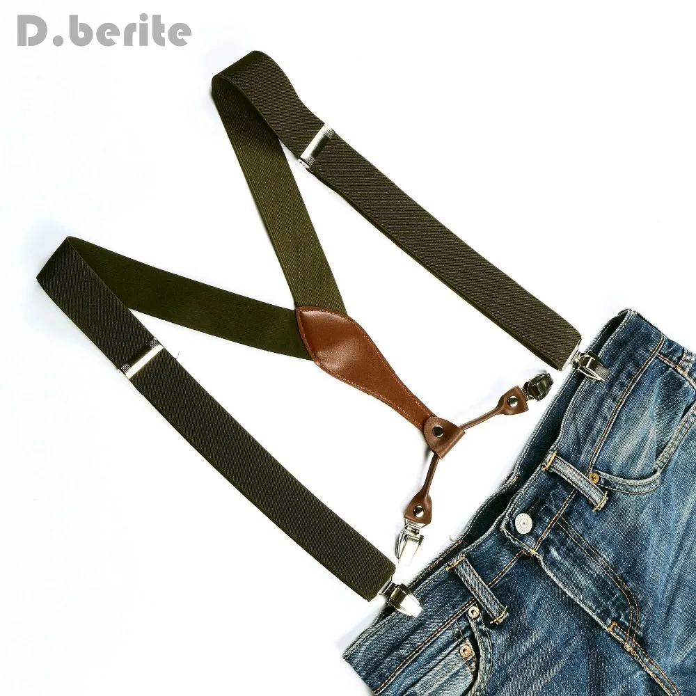 

Men's Adjustable Clip on solid pickle green suspenders braces 3.5cm width BD603