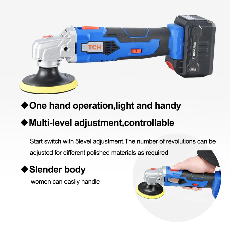  Waxing Machine with 16V Lithium Battery Portable Cordless Car Polisher 5-level Adjustable Speed Pol