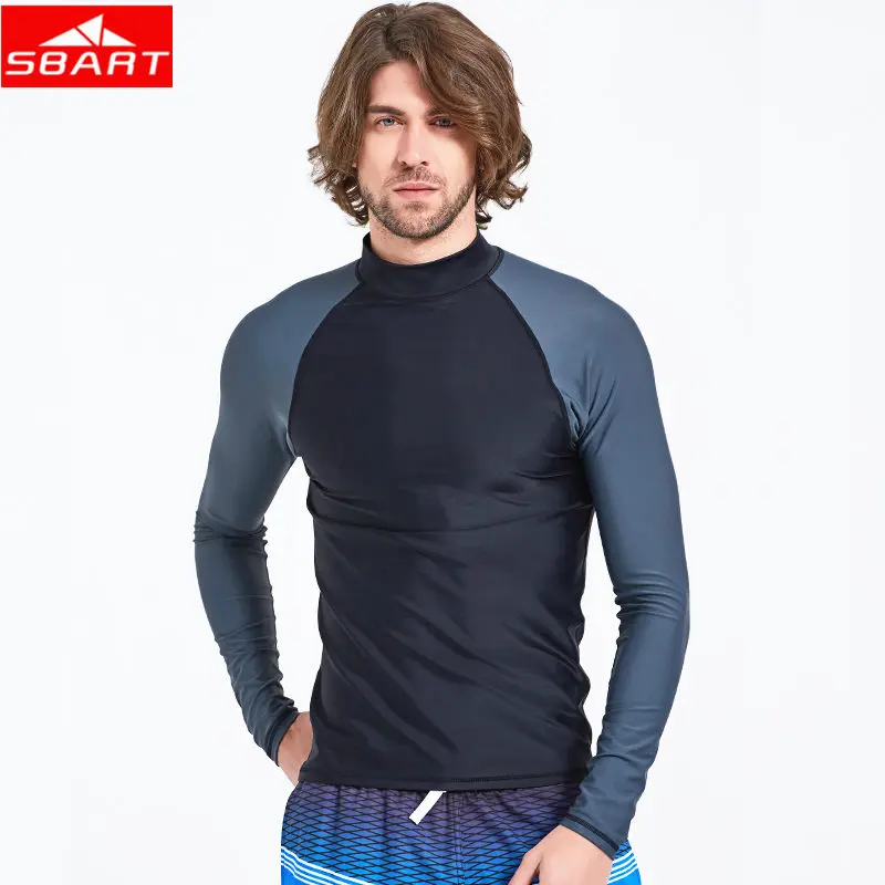 SBART الرجال كم طويل Rashguards قمم ليكرا الغوص إركب الرياح تصفح المضادة للأشعة فوق البنفسجية السباحة بذلة قميص الغوص تي شيرت لتصفح