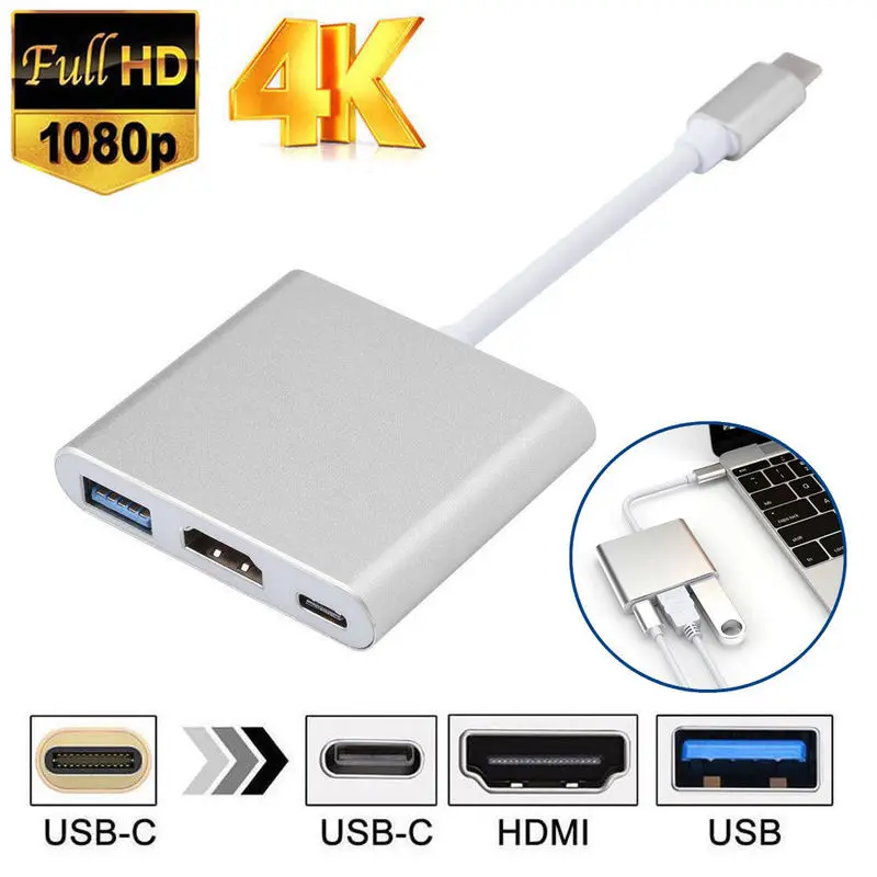 Usb c HDMI Usbc к Hdmi 3,1 конвертер адаптер Тип c к HDMI/USB 3,0/type-C для Apple Macbook huawei Mate10 samsung S10 Plus