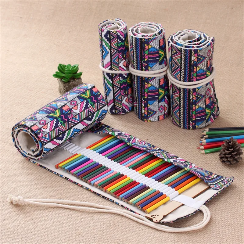

New 168 Holes Pencil Case School Canvas Roll Pouch Cosmetic Makeup Brush Case Pen Storage Pencil Box TW618