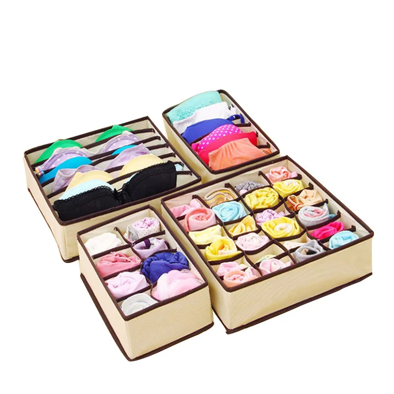 4 PCS Underwear Storage Container Ties Socks Drawer Divider Lidded