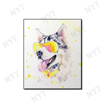 

The Cartoon Wolf Wears Glasses Hand painted Canvas Oil Painting Wall Pictures for Home Decoration Paintings Unframed