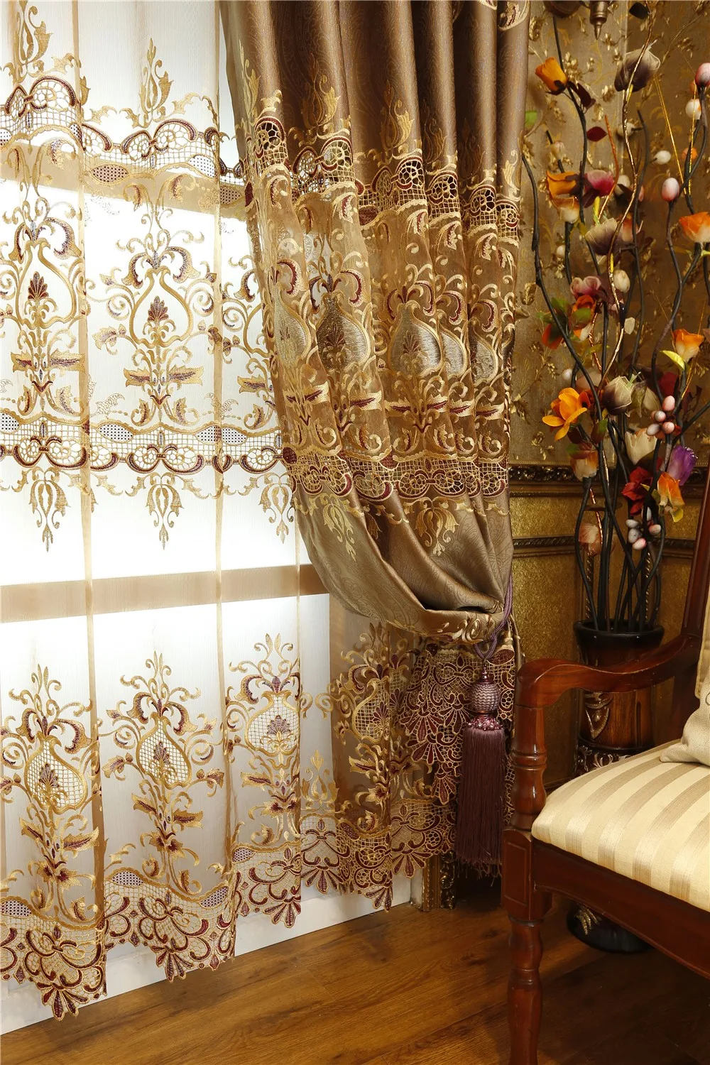 Купить Тюль Золотой Вышивкой