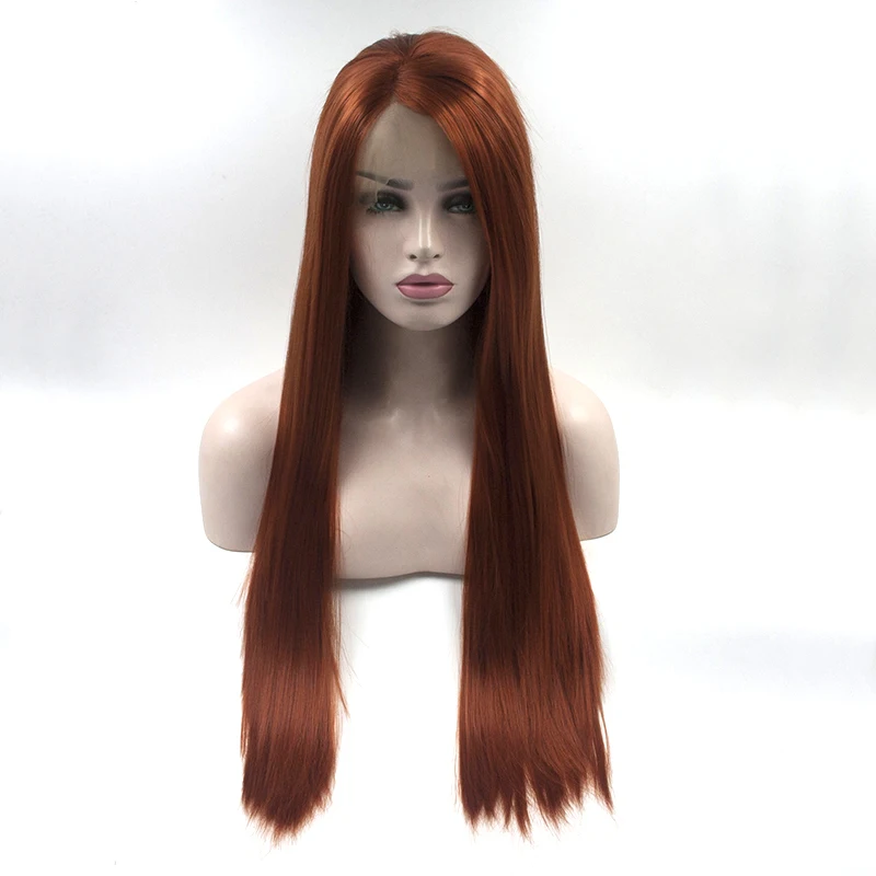 

Fantasy Beauty Long Straight Copper Red Wigs Synthetic Lace Front Wig Natural Hairline High Temperature Hair Wigs For Women