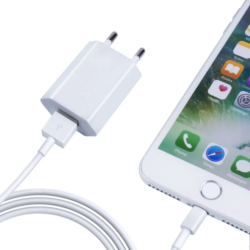 

8 Pin USB Cable + EU Charger For iPhone 5S 5 6S 6 7 8 Plus X XR XS Max SE 1m long USB Charging Cable EU Plug Travel Wall Charger