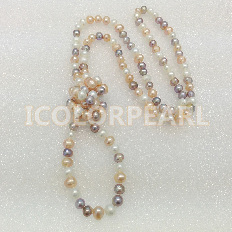 

WEICOLOR 125CM Long 8-9MM Multicolor Nearround Natural Freshwater Pearl Sweater ecklace. Elegant Gift For All Girls!