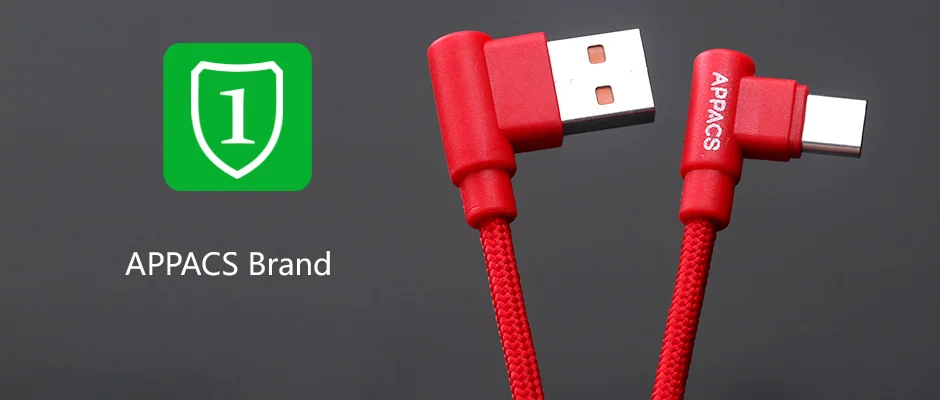 APPACS, 3 упаковки, кабель для мобильного телефона, usb type-C, кабель для быстрой зарядки 90 градусов, USB-C для samsung, huawei, нейлоновый шнур для передачи данных для зарядки