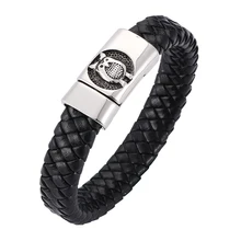 Fashion Braided Leather Bracelet charm Bracelet owl Stainless Steel Magnetic Clasps Men Wrist Band Gifts BB0267 fashion stainless steel genuine leather jewelry charm leather bracelet for women braided bracelet men top quality dropshipping