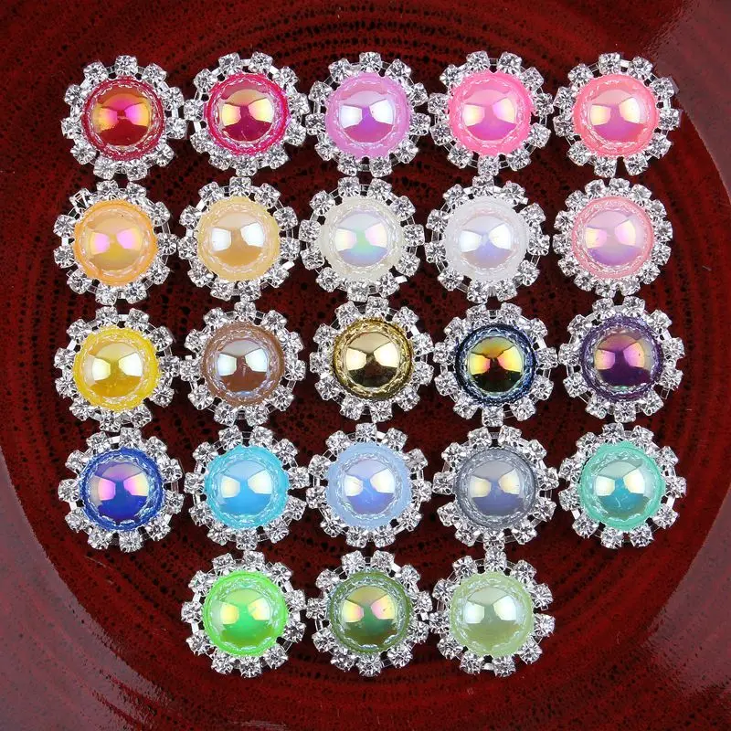 

10PCS 20MM 23Colors Metal Half AB Pearl Buttons For Craft Decorative Rhinestone Round Flatback Buttons For Embellishment
