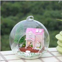 Розовая вилла в стеклянном шаре DIY Миниатюрный Кукольный домик деревянная модель дома сборка игрушечного комплекта