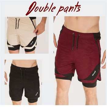 

Summer Mens Fitness False layer2 Quick dry Shorts Fashion Casual Gyms Bodybuilding Workout Male Short Pants Brand Sweatpants