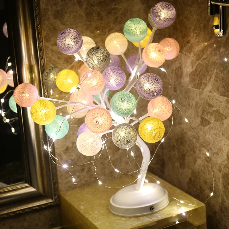 

JUNJUE Colorful Cotton Ball Tree Light Pink Rose Light Girlfriends Birthday Gift Good Sisters Christmas Present Indoor Decoratio