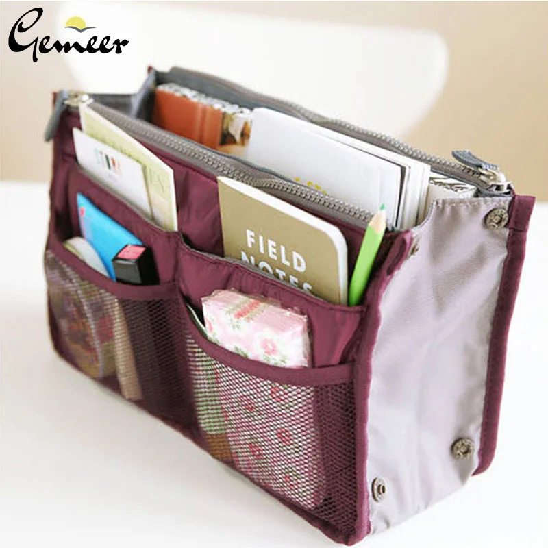 

Gemeer Organizer Insert Bag Women Nylon Travel Insert Organizer Handbag Purse Large liner Makeup Cosmetic Bag Cheap Female Tote