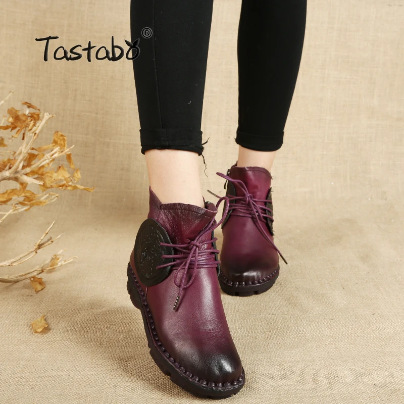 

Tastabo Handmade Ankle Boots For Women comfortable Flat Boots Real Genuine Leather Shoes Retro Elegant Boots Botines Mujer