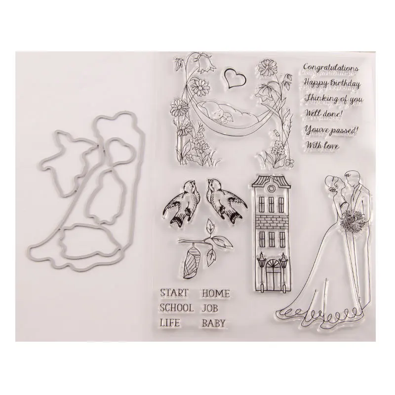 

KLJUYP Wedding Transparent Clear Silicone Stamp Cutting Dies Set for DIY scrapbooking/photo album Decorative