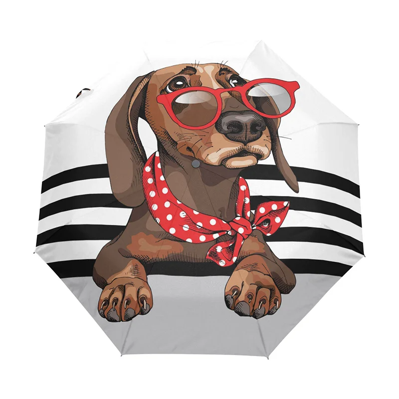 

Cute Dog with Red Glasses Umbrella Rain Women Windproof Durable 3 Folding Umbrellas Female Portable Travel Umbrella