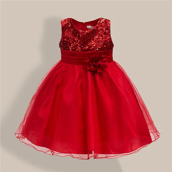 GEMTOT/Детское платье; Новинка года; летнее платье для девочек; платье без рукавов с блестками и цветочным принтом; вечерние платья принцессы для дня рождения, свадьбы - Цвет: red 1001