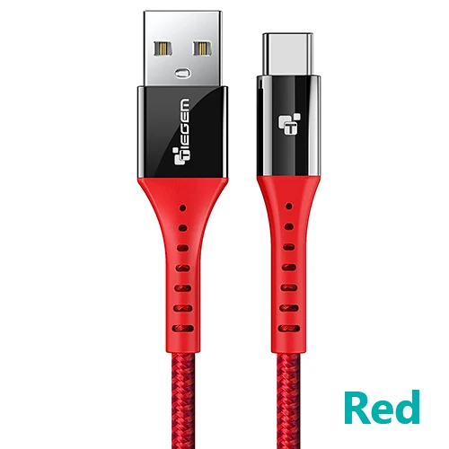 TIEGEM usb type-C кабель для One Plus 6 5t быстрая зарядка QC3.0 USB C Быстрая зарядка USB зарядное устройство кабель для samsung Galaxy S9 S8 Plus - Цвет: Красный