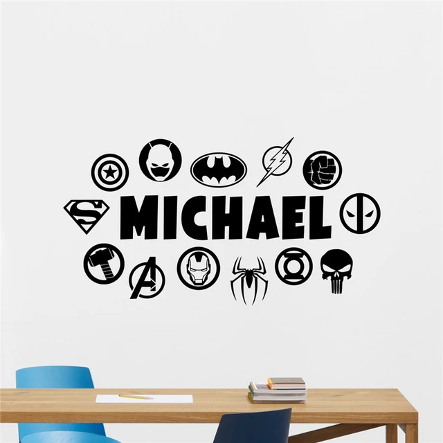 Superheroes Wall Decal Custom Name DC Marvel Logo Comics Vinyl Sticker