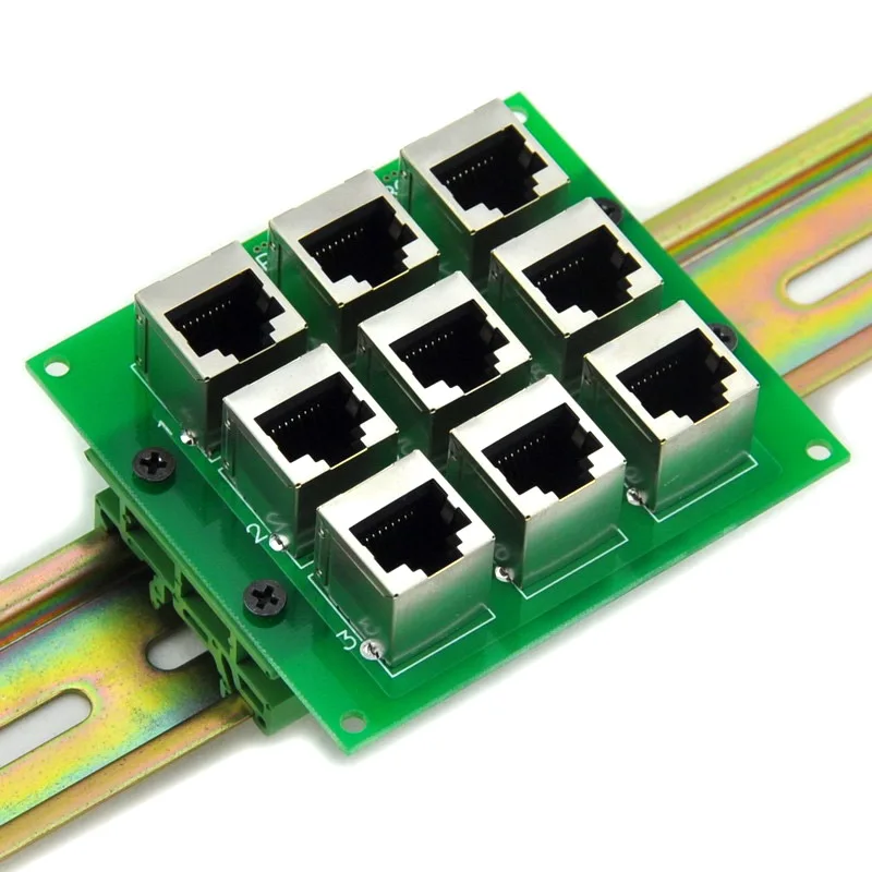 RJ45 8P8C 9-Way плата шины Интерфейс модуль с простой DIN Rail монтажные ножки