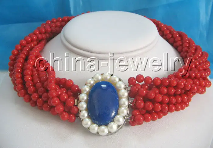 

FREE SHIPPING>>>@@ Hot sale S>>>>Beautiful 17" natural round 10row 5mm red coral necklace