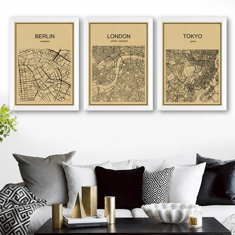 

Vintage World City map retro Kraft Paper Poster Wall Art Crafts Sticker Living Room Antique Bar Pub Cafe print picture 42x30cm