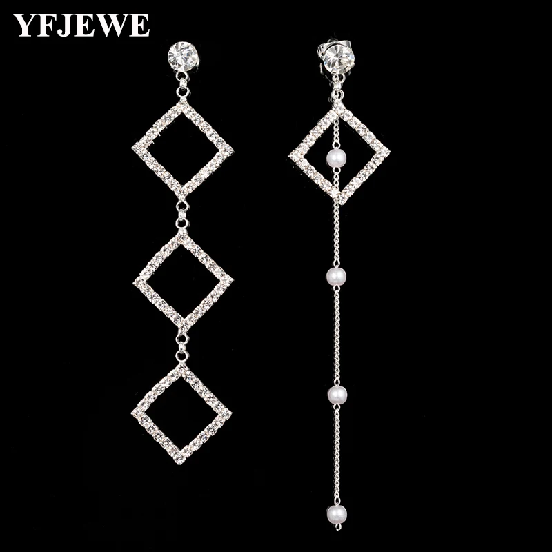 

YFJEWE Romantic Pearl Tassel Crystal Square Long Drop Dangle Earrings For Women Fashion Party Wedding Earring Jewelry Gifts E573