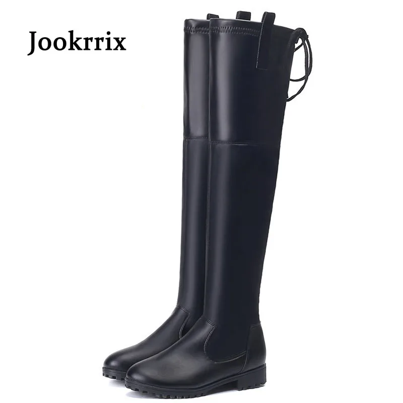Jookrrix 2017新しい秋冬ファッションオーバーザ膝腿の高いブートレース靴女