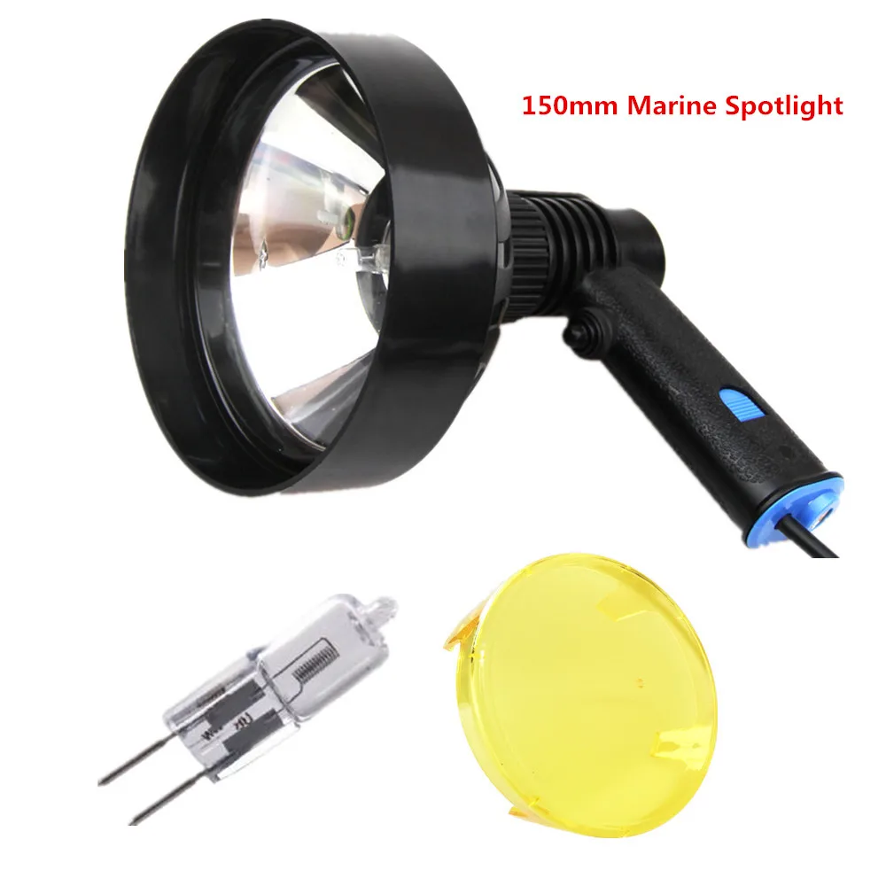 12V 1000lm 150 мм/175 мм 100W галогенные морской светильник ручной прожектор для охоты регулируемый луч пятна или прожектор с лампой Комплект фильтров для объектива - Цвет: Черный