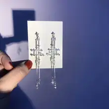 MENGJIQIAO-boucles d'oreilles longues pampilles pour femmes, nouveau Style tendance Jing chinois, en strass brillants, pour fête élégante 2019