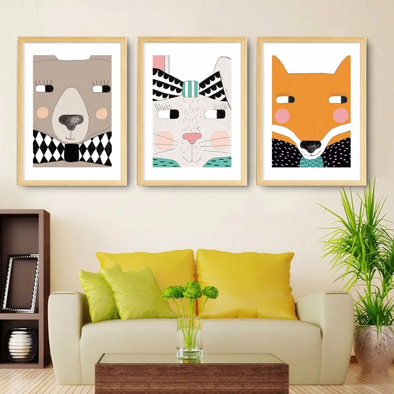Cute Cartoon Animals Canvas Art Poster Cuadros Art Canvas Hand Painted